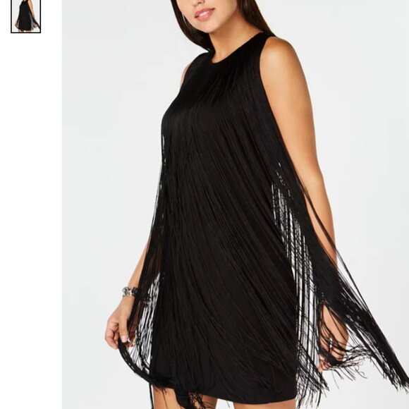 Michael Michael Kors Black Sleeveless Flapper Fringe Mini Dress Size L - Picture 3 of 7